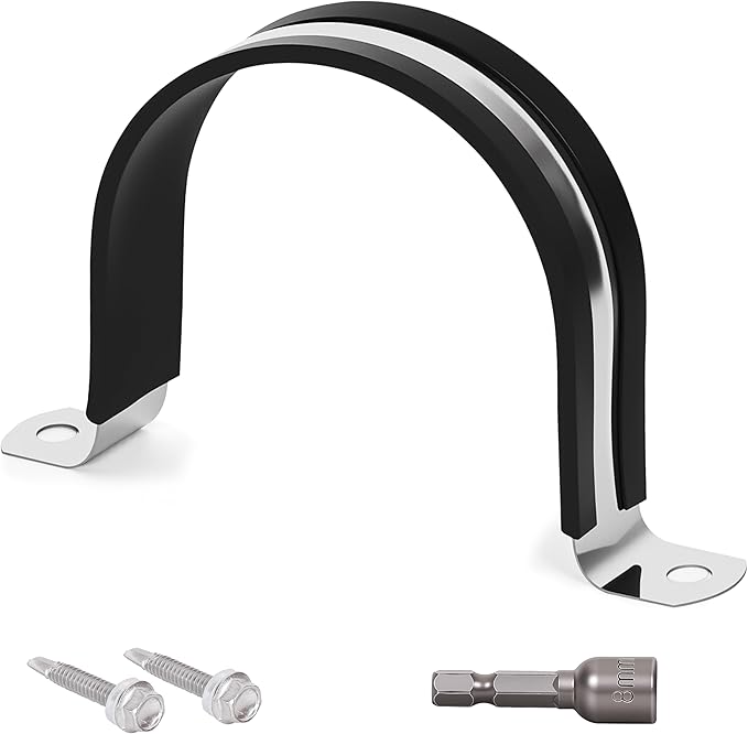 Pipe Clamps NPS 2 Inches （Φ60MM）- 304 Stainless Steel & Rubber Lining 10 Pack