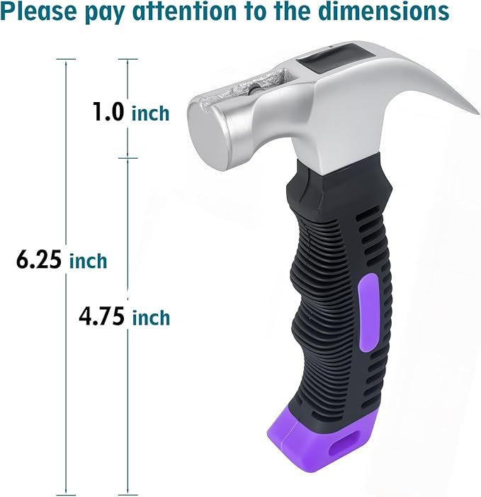 Small Claw Hammer - Mini Hammer for Women&Kids, Camping Hammer, Stubby Tack Hammer, Nail Hammer with Magnetic (Purple)