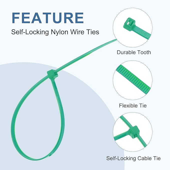 PATIKIL Cable Zip Ties 16 Inch, 100 Pcs Self-Locking Nylon Wire Tie Wraps Heavy Duty Cord Management with 50 lbs Tensile Strength for Indoor and Outdoor, Green (0.2" W)