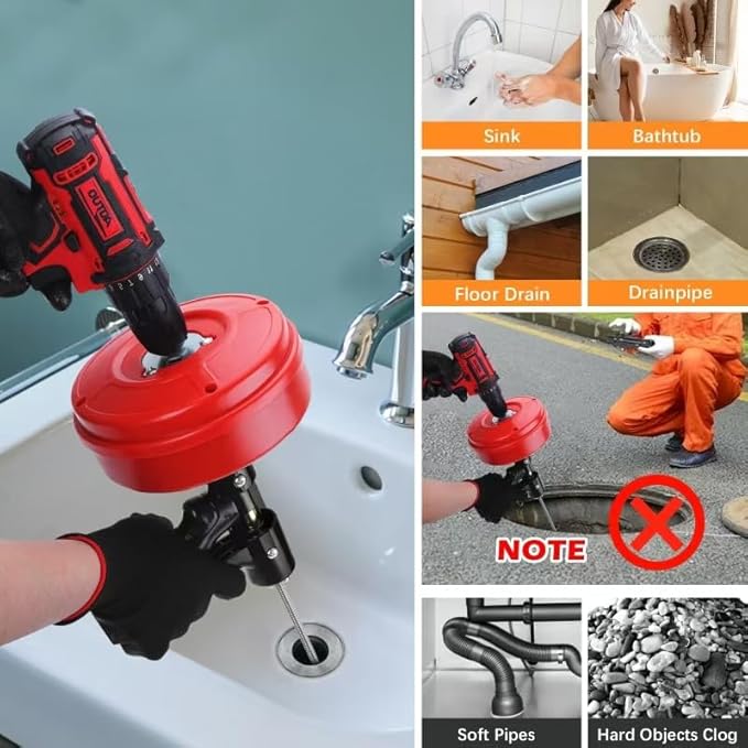 25 FT Drain Snake 2.0 with Double Mode, 10-In-1 Drain Auger for Sink and Drain Unblocking, Plumbing Snake for Real DYIs