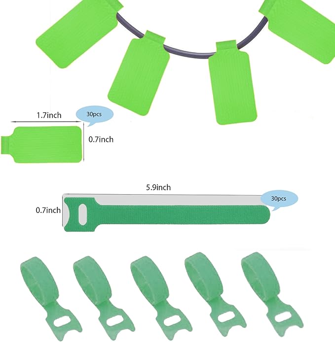 Cable Labels & Reusable Hook and Loop Fastening Ties Set - 30 Pcs Cord or Wire Labels & 30 PiecesCable Tags for Electronics, Home & Office Cord Management (Green and Green)