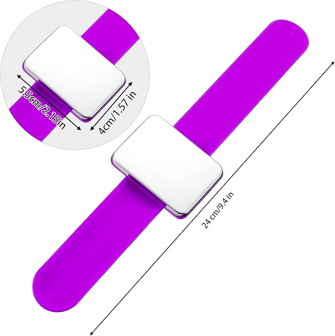 WILLBOND Magnetic Sewing Pincushion Wristband, 2 Pieces, with Flannelette Bag, Silicone Bracelet, Rose Red, Purple