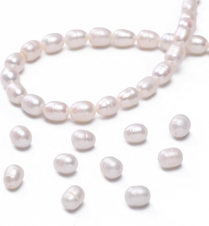 Natural Pearl Beads Rice 7-8mm White Freshwater Cultured Loose Gemstone Beads for DIY Jewelry Making 13.8''/Strand HQ
