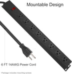 4Pack Metal 8 Outlet Mountable Power Strip, Wall Mount Outlet Heavy Duty, Wide Spaced Commercial Shop Power Strip with Switch, 6 FT Power Cord.