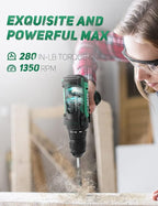 KIMO Cordless Drill/Driver Kit, 48pcs Power Drills Set w/Li-Ion Battery and Charger - 12V MAX Drills 280 In-lb Torque, 18+1 Metal Clutch, 3/8" Keyless Chuck, Built-in LED-Drill for Wood Bricks