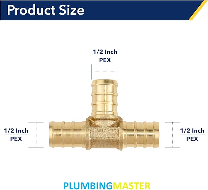 1/2" PEX Tee Brass Pipe Fitting (5 Pack) - Anti-Corrosion, Lead-Free, 5 Year Warranty, Multiple Certifications, Easy Installation for Plumbing Repairs and Home DIY