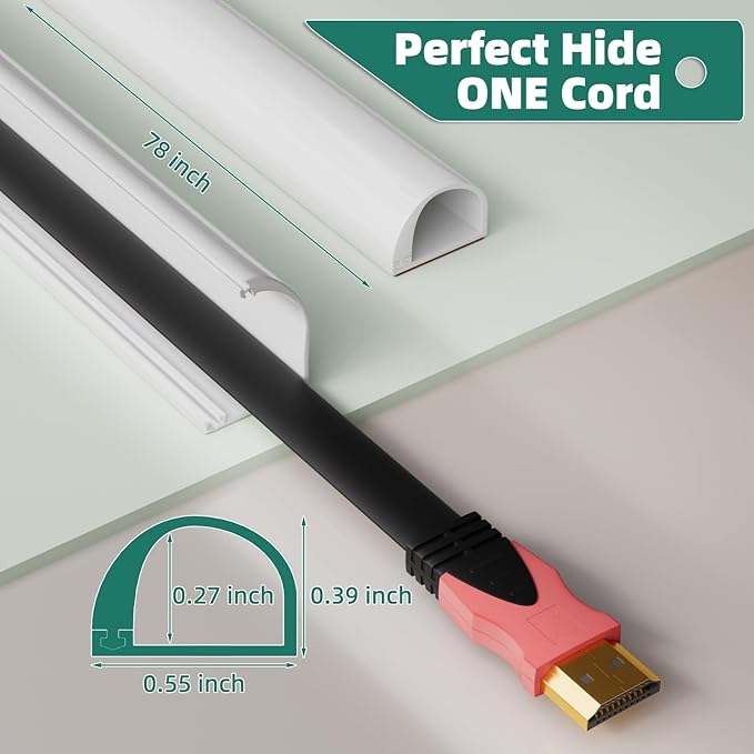 Cord Hider Raceway Kit, 39 inch Wall Cable Hider for 1 Cable, Silicone Material Hiding Wall Mount TV Powers Cords in Home Office, W0.59 H0.39in White