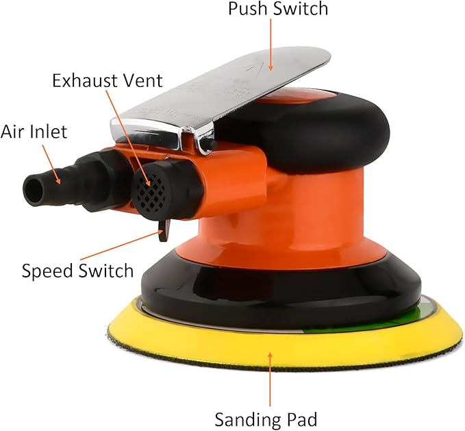 ZHONGAN 6" Pneumatic Air Random Orbital Sander for Wood Working, Heavy Duty Pneumatic Polishing Tool