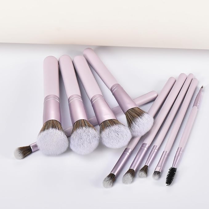10 Piece Purple Makeup Brushes - Wooden Handle with Soft Synthetic Bristles,for Face & Eye Makeup|Professional Makeup Brushes set for Women & Girls|-VeraVaultWomen