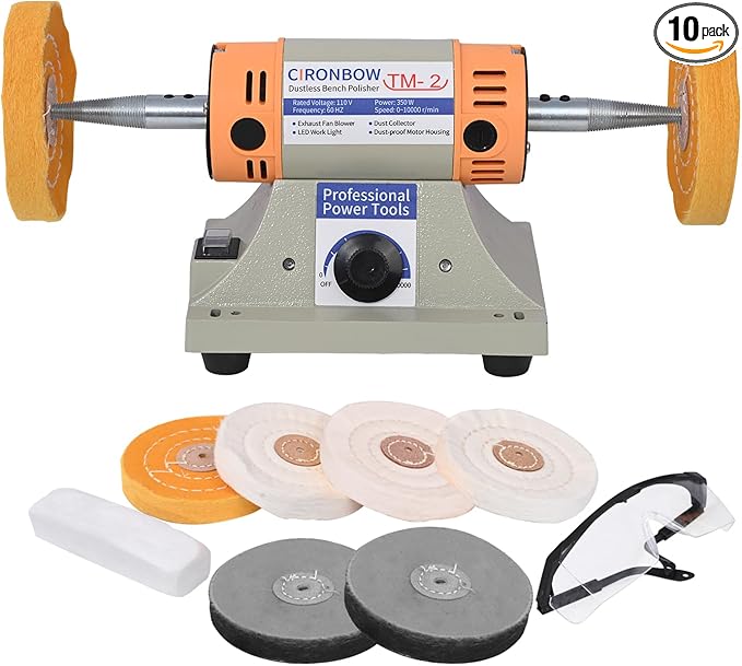 4" Jewelry Polisher & Adjustable Variable Speed Grinder Machine - With 6 Cloth Wheels & 2 Abrasive Wheels, Safety Glasses & Compound for Jewelry, Metal, Wood, Jade, Plastic Polishing & Dental Work
