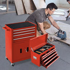13-Drawer Double Doors Handle Rolling Tool Chest, 2 in 1 Detachable Rolling Tool Chests, Large Tool Boxes with Lock, Metal Standing Tool Cabinet for Garage Workshop(Red)