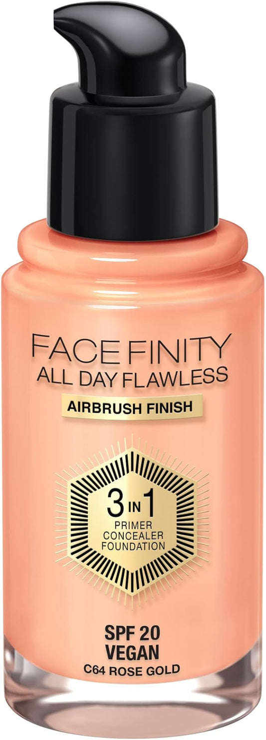 Max Factor Facefinity 3-in-1 All Day Flawless Liquid Foundation, SPF 20-64 Rose Gold, 30 ml-VeraVaultWomen