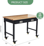 48'' Adjustable Workbench, Heavy Duty Workbench with Drawer, Power Outlet and Lockable Wheels, 2000 LBS Capacity, Work Table Suitable for Office, Garage, Workshop