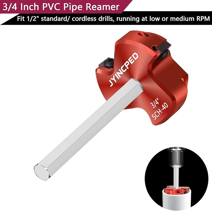 PVC Fitting Saver 3/4 Inch, PVC Pipe Reamer Socket Saver with Triple Blade & 1/4-Inch Hex Shaft,Plastic Pipe Fitting Reamer for Plumbing Sch.40 CPVC ABS Socket Hub, Fit Standard 1/2" Drills