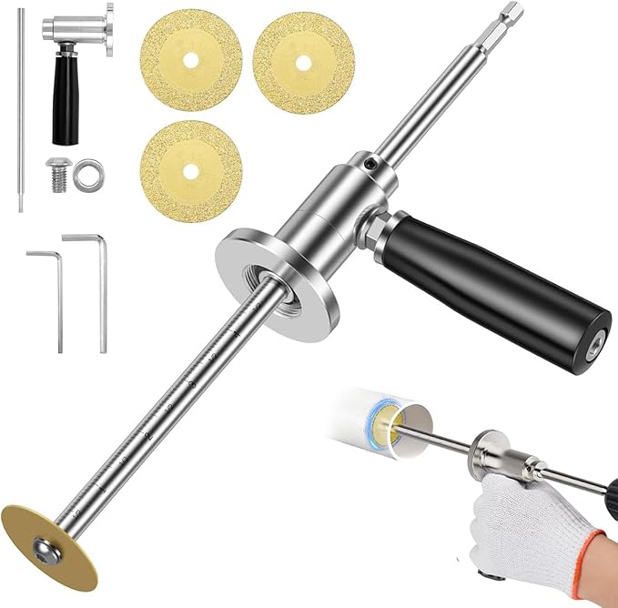 Pvc Inside Pipe Cutter, Inside Pipe Cutter for Pvc with Diamond Grit Cutting Wheel and Handle, 7 Inch Adjustable Cutting Depth for 1-1/2"- 8" PVC Pipe, for Impact Drivers and Drills