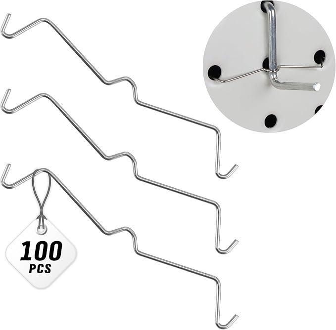 HORUSDY 100-Piece Pegboard Hook Locks & Retainers, Metal Pegboard Clips for 1/4” & 1/8” Peg Boards, Secure Display Hooks & Organizer for Garage, Workshop, Home Storage