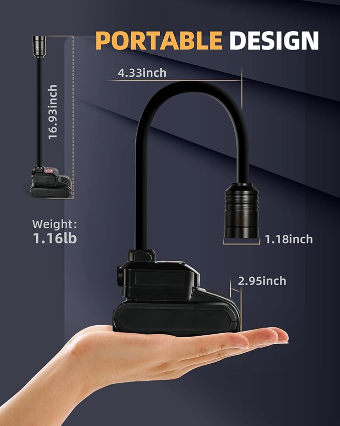 LED Work Light, 5000mAh Magnetic Gooseneck Light Rechargeable, 2000 Lumen 360°Flexible Mechanic Lamp with Hook, Job Site Lights for Men, Work Bench, Auto-Repairing, Emergency, Power Outage