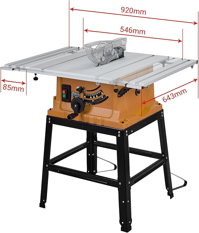 10 Inch Table Saw with Stand, 15 Amp 5000RPM Portable Table Saw, 90°Cross Cut & 0-45°Bevel Cut, Adjustable Depth, Multifunctional Saw for Woodworking, Metal, Plastic, Orange