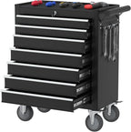 7-Drawer Rolling Tool Chest with Wheels, Metal Tool Box, Large Capacity Tool Storage Cabinet with Keyed Locking, Tool Organizer Box for Garage, Workshop, Warehouse (Black)