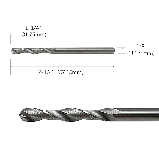 1/8" Solid Carbide Jobber Drill Bits with Straight Shank and 118° Point Angle, Made from Tungsten Carbide Material,5-Pieces