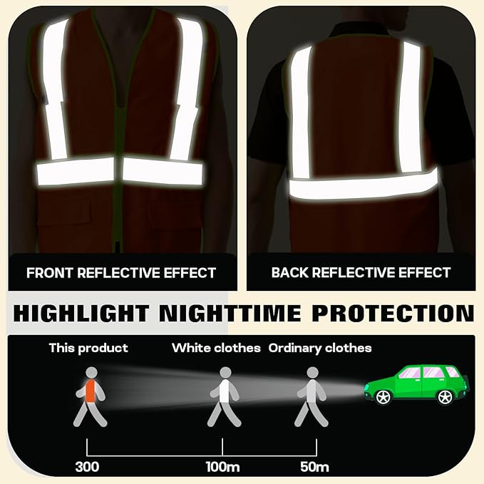 BeautyWill Custom Safety Vest Customized Logo Class 2 High Visibility Reflective Vest with Pockets Construction workwear