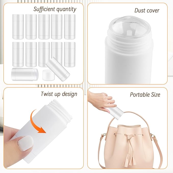 12 Pieces 15g White Plastic Deodorant Containers,Empty 1/2 oz Travel Lip Balm Tubes,Refillable Twist-UP Solid Perfume Tubes,Lipstick Tubes for DIY-VeraVaultWomen