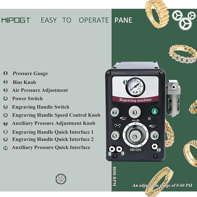 Pneumatic Impact Engraving Machine Pneumatic Engraver Machine Hand Engraving Stone Setting Tools Engraving Machine for Jewelry Making Metal Engraving and Carving