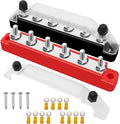 (Red+Black) Power Distribution Terminal Block with Cover with 6 x 1/4” (M6) Post,Battery 12V Bus Bar with Ring Terminals for Car Boat Marine