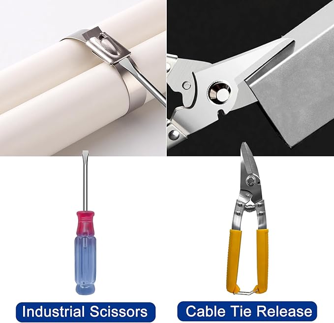 Metal Zip Ties Tool Gun - Trivd Frol One Hand Operation Metal Cable Tie Gun for Fastening Cutting Stainless Steel Zip Ties, Comes With 100pcs Self-Locking Metal Zip Ties Heavy Duty Outdoor, Scissors