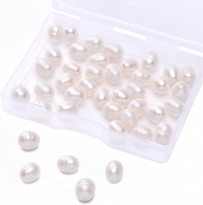 Natural Pearl Beads Rice 7-8mm White Freshwater Cultured Loose Gemstone Beads for DIY Jewelry Making 13.8''/Strand HQ