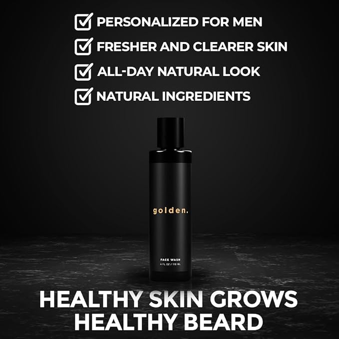 Golden Grooming Co. Men Face Wash with Aloe Vera & Vitamin E - Facial Cleanser for Men - Organic & Nature-Based - Ideal for Sensitive and Oily Skin - Rich Foaming Daily Cleanser - 4 oz.-VeraVaultWomen