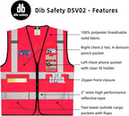 Dib Safety Reflective Vest High Visibility with Pockets and Zipper, Pink 3XL