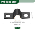 uxcell 100Pcs U-Shaped Pipe Clamp, 1/4 Inch(6mm) 2 Hole U-Tube Strap Clamp Heavy Duty Connector Bracket for Conduit Cables Wire Cord, Black