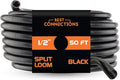 BEST CONNECTIONS (1/2" x 50 ft) Split Wire Loom Flex-Guard Convoluted Tubing Protective Split Cable Sleeves for Automotive Home Industrial Electrical Wires Chemical Resistant Conduit Black