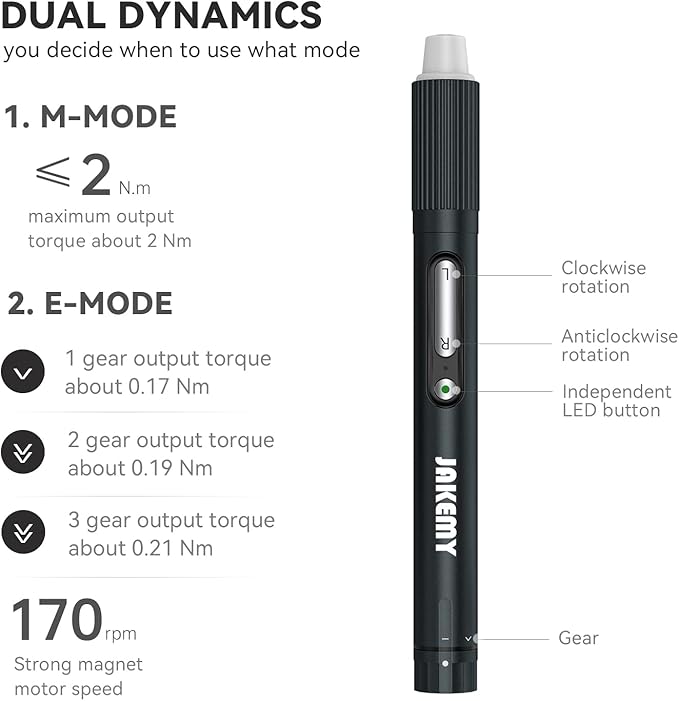 Compact Electric Screwdriver Set, JAKEMY Adjustable 3 Torque Cordless Screwdriver Set for Phone, Rechargeable Mini Power Screwdriver Kit for Electronics Repair with Shadowless LED Lamp