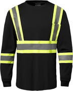 Hi Vis Safety Long Sleeve Shirts，High Visibility Class 3 T Shirts with Reflective Strips and Pocket, Quick Dry Mesh Construction Work Shirt for Men/Women (Black,2XL)
