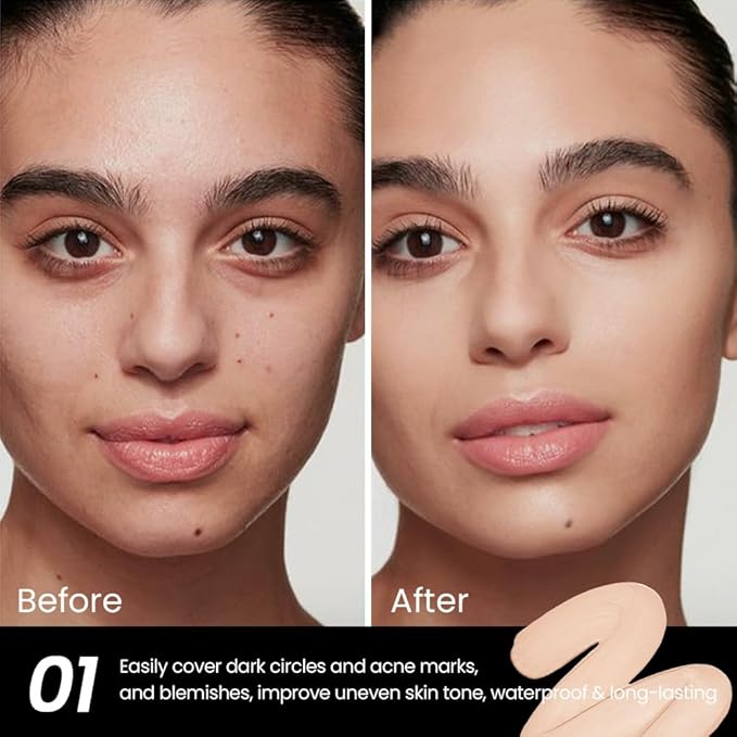 1 Pack Liquid Foundation Cream for Face Makeup,Durable Full Coverage Matte Concealer Make Up,Oil Control & Waterproof Base Primer -0.35 Fl.Oz (01#)-VeraVaultWomen