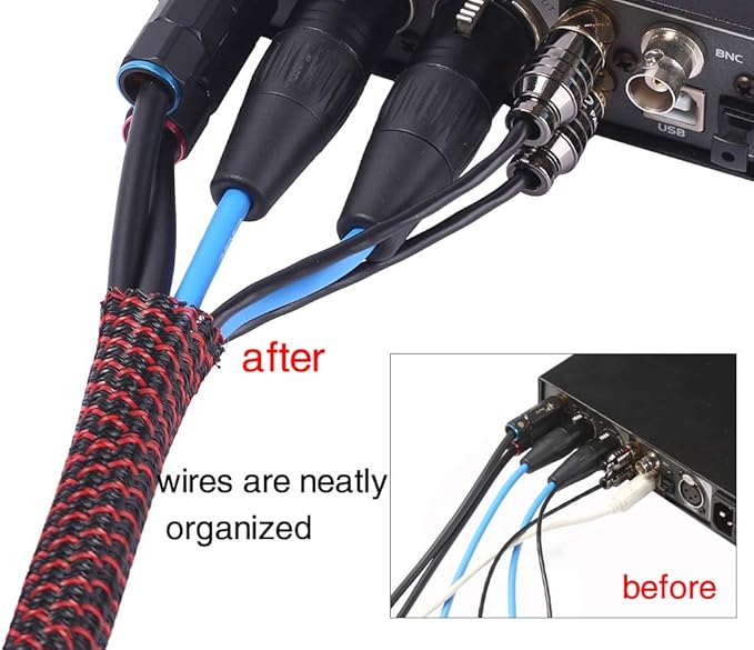 Alex Tech 10ft - 1/2 inch Cord Protector Wire Loom Tubing Cable Sleeve Split Sleeving For USB Power Cord Audio Video Cable – Protect Cat From Chewing Cords - Blackred