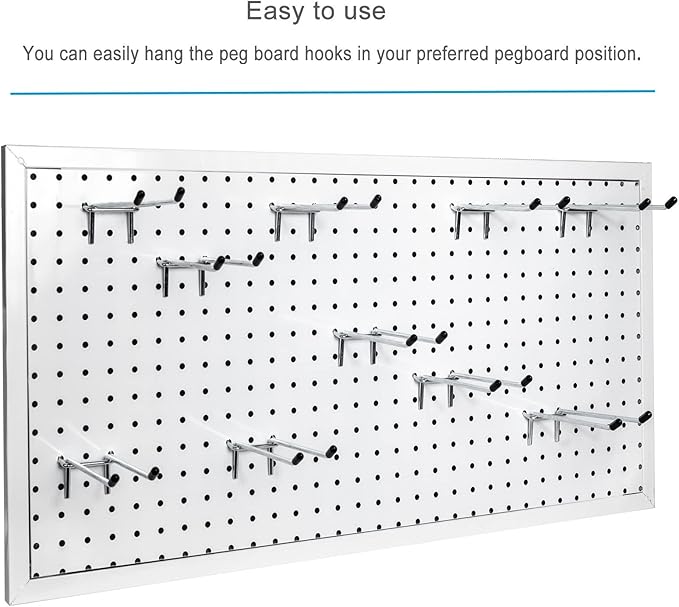 10 Pcs Pegboard Hooks, 6 Inch Peg Board Hooks, Pegboard Pegs Accessories with Rubber Tipped, Double Peg Hook Fit 1/4” Hole, Heavy Duty Tool Utility Hook for Hanging Tools, Bags and More