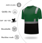 High Visibility Shirts Quick Dry Safety T Shirts with Reflective Strips and Pocket Short Sleeve Mesh Hi Vis Construction Work Class 2 Shirt for Men/Women Black Bottom Green,6XL