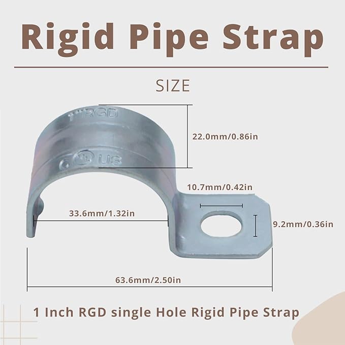1 Inch 25PCS Zinc-Plated Steel Rigid Pipe 1 Holes Cable U Bracket Pipe Clamp Electrical Conduit Straps Rigid Pipe Strap Secure Mounting for RGD Conduit RustResistant Straps for Reliable Installation