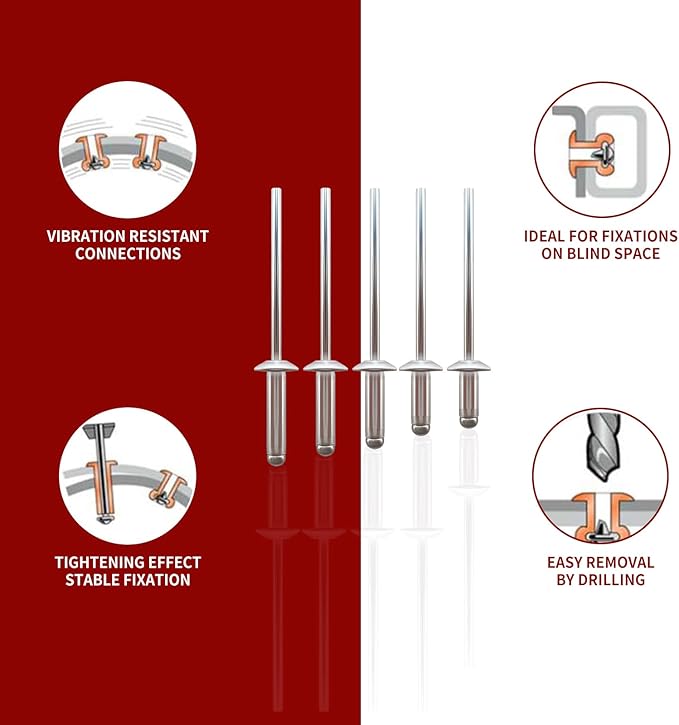 180Pcs Silver 1/8" Pop Rivets Assortment Kit,5 Sizes Aluminum Rivets,Aluminum blind pro Rivets for DIY/Metal/Furniture/Instruments