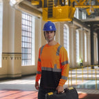 High Visibility Class 3 T Shirts，Hi Vis Safety Shirts with Reflective Strips and Pocket, Long Sleeve Quick Dry Mesh Construction Work Shirt for Men/Women Black Bottom Orange,XL
