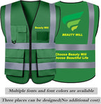 BeautyWill Custom Safety Vest Customized Logo Class 2 High Visibility Reflective Vest with Pockets Construction workwear