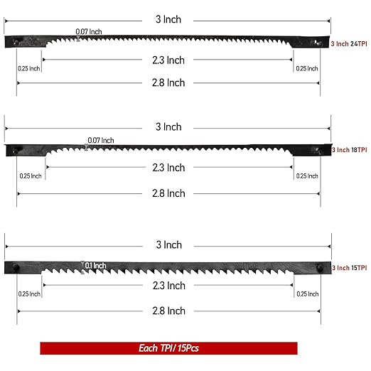 3 Inch Scroll Saw Blades Pin End 45Pack (15TPI /18TPI /24 TPI) Scrollsaw Blades for Wood, Fit for Craftsman Delta Hobby Saws Vintage Dremel Moto Saws and Other Scroll Saws