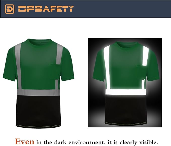 High Visibility Shirts Quick Dry Safety T Shirts with Reflective Strips and Pocket Short Sleeve Mesh Hi Vis Construction Work Class 2 Shirt for Men/Women Black Bottom Green,6XL