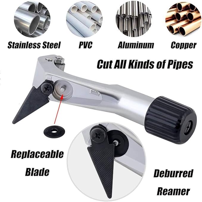 GOLDEAL Tube Cutter,Constant Swing Pipe Cutter Tool for Metal Pipe,1/4"-1-5/8",with 5 Spare Cutting Blades & Deburring Tool,Bike Front Fork/Seatpost/Seat Tube/Steerer Tube Cutter(Silver)