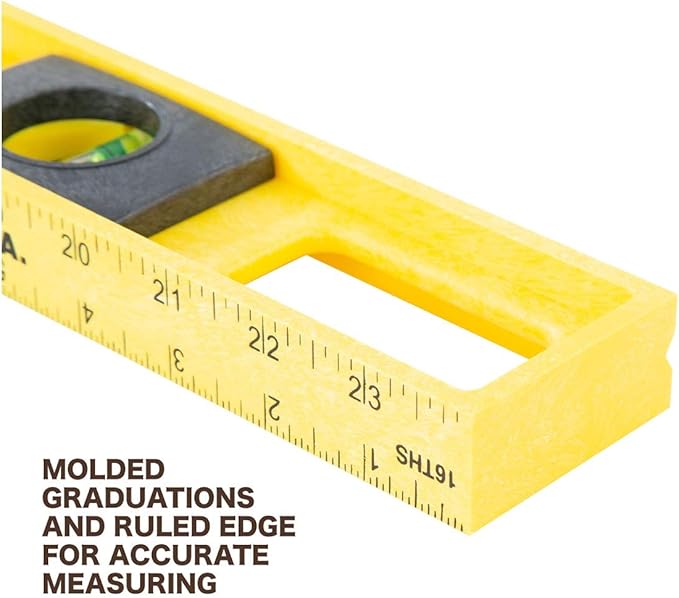 Mayes 10101 Polystyrene 2 Ft Level, 24 Inch Level Made in the USA, Contractor, Plumber, and Carpenter Tools, Impact Resistant Frame, Three Vials, Accurate to .001 Inch, Won’t Scratch Work Surfaces