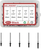 180Pcs Black 1/8" Pop Rivets Assortment Kit,5 Sizes Aluminum Rivets,Aluminum blind pro Rivets for DIY/Metal/Furniture/Instruments