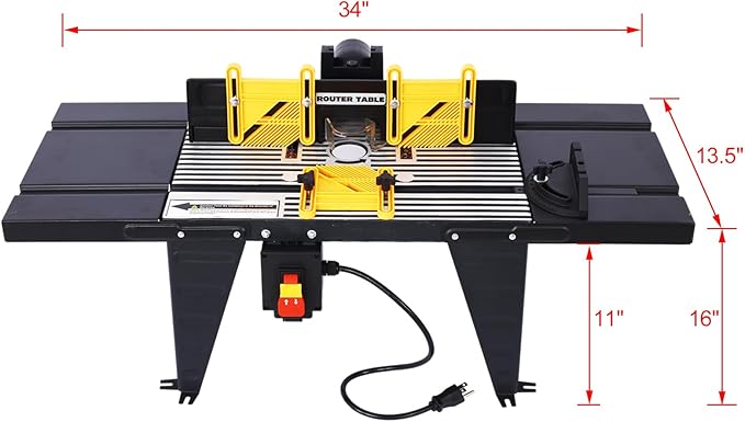 Electric Benchtop Router Table Wood Working Tool Craftsman Tool Stands Woodworking Bench Table Aluminum Strong Structure Tables for Woodworking Tasks (Black, 34")